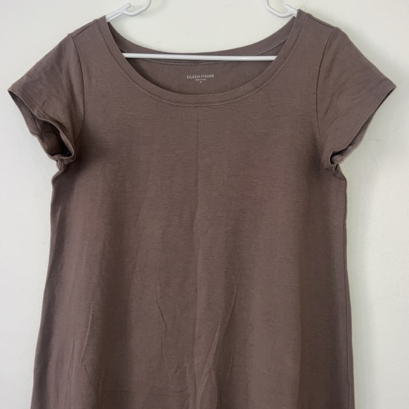 Eileen Fisher Crewneck Tshirt Dress Size Medium Brown Midi Length Short Sleeve - Picture 3 of 7